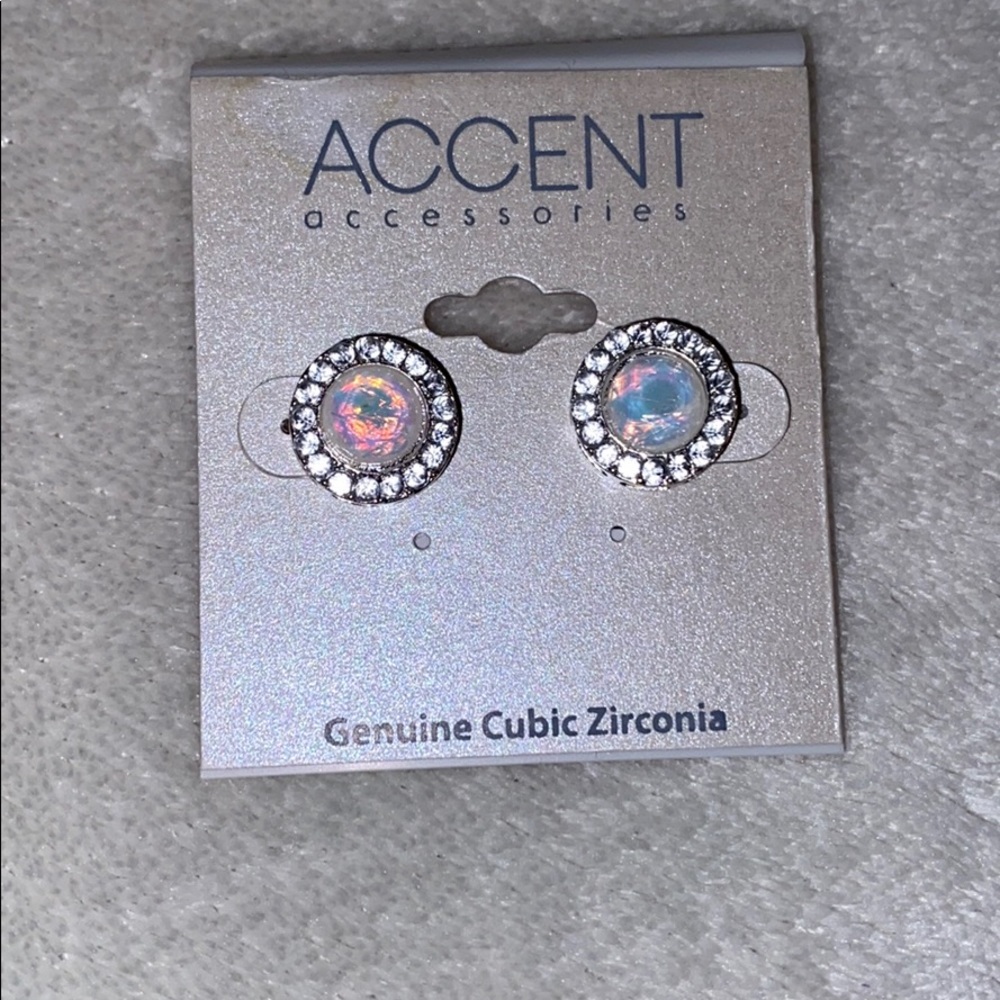 Opal & Rhinestone Silver Stud Earrings